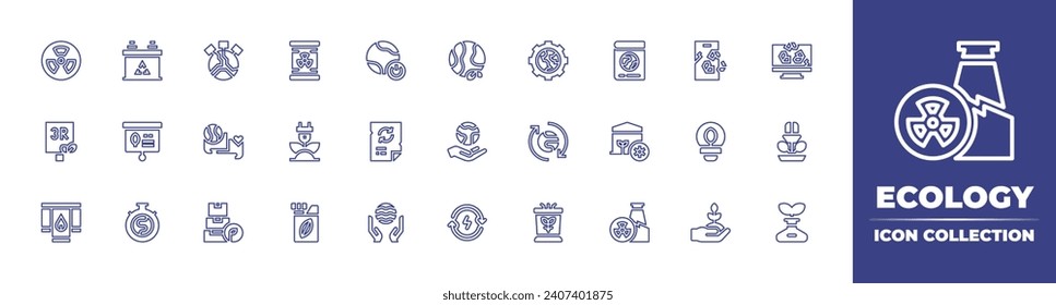 Ecology line icon collection. Editable stroke. Vector illustration. Containing turn off, planet earth, paper, earth, world oceans day, renewable energy, save the planet, earth day, dialog, tupperware.