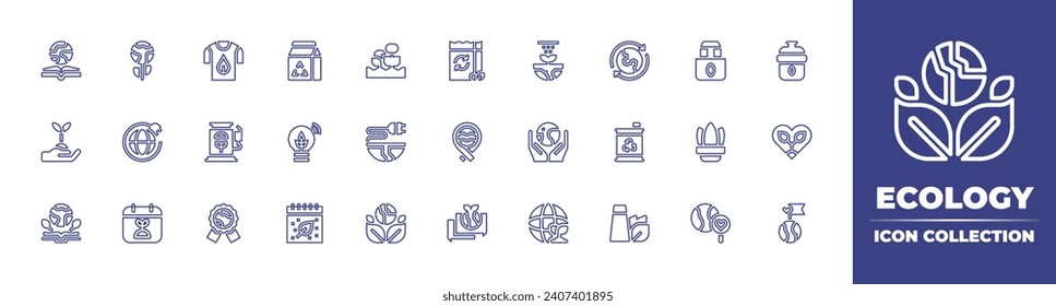 Ecology line icon collection. Editable stroke. Vector illustration. Containing recycle, ecology and environment, ecology, bio, green factory, farming, recycle bag, earth, world oceans day, save, chat.