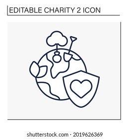 Ecology line icon. Environment charities. Protection of planet, forest, ecosystems. Associations fight with illegal deforestation. Charity concept. Isolated vector illustration. Editable stroke