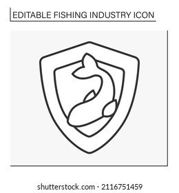  Ecology line icon. Fish protection. Eco system. Protect rare kinds of fish from fishing. Fishing industry concept. Isolated vector illustration. Editable stroke