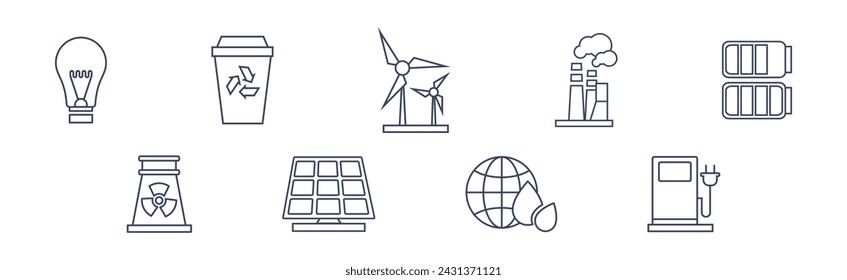 Icono de línea de ecología como conjunto de vectores de naturaleza y medio ambiente