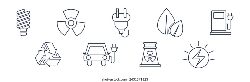 Icono de línea de ecología como conjunto de vectores de naturaleza y medio ambiente