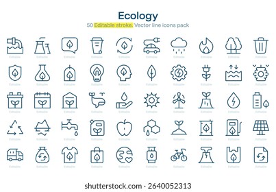 Ecology line icon pack. Ecology Stroke icon set. Editable Stroke icon