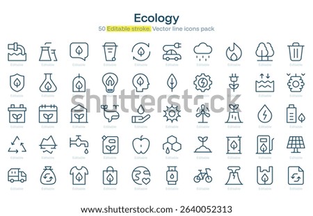 Ecology line icon pack. Ecology Stroke icon set. Editable Stroke icon
