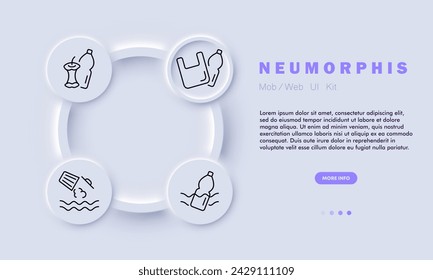 Ecology line icon. Recycling, waste sorting, cleaning, melting, shredding, pulping, environmental impact. Neomorphism style. Vector line icon for business and advertising