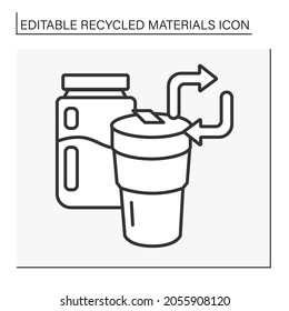 Ecology Line Icon. Reusable Coffee Cup. Recycled Materials Concept. Isolated Vector Illustration. Editable Stroke