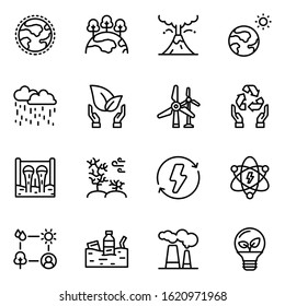 Ecology line icon set. Contains such icon as earth, ecosystem, health, energy, line, outline, vector, climate, dolphin, ecology, element, nature.