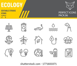 Ecology line icon set, eco symbols collection, vector sketches, logo illustrations, environment icons, green ecology signs linear pictograms, editable stroke