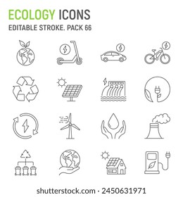 Conjunto de iconos de línea ecológica, colección de conservación del medio ambiente, gráficos de Vector, ilustraciones de logotipos, iconos de vectores de energía renovable, signos de energía ecológica, pictogramas de contorno, trazo editable
