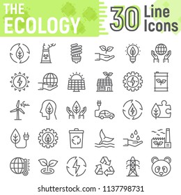 Ecology line icon set, green energy symbols collection, vector sketches, logo illustrations, web eco signs linear pictograms package isolated on white background, eps 10.
