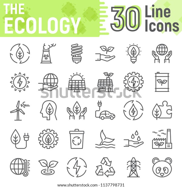Ecology line icon\
set, green energy symbols collection, vector sketches, logo\
illustrations, web eco signs linear pictograms package isolated on\
white background, eps\
10.