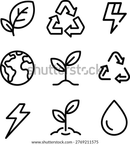 Ecology line icon set, recycle, energy, eco, nature, eco farming, green, environment, bio energy, water