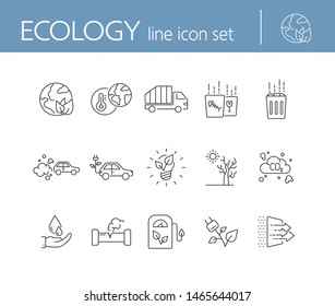 Ecology line icons. Set of line icons. Gas emission, truck. Ecology concept. Vector illustration can be used for topics like nature, environment protection