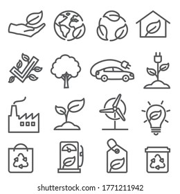 Ecology line icons set on white background