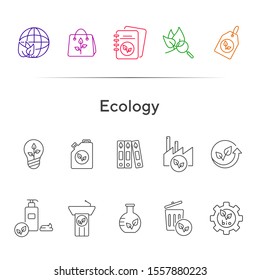 Ecology line icons. Set of line icons. Paperbag, gearwheel, light bulb. Eco technology concept. Vector illustration can be used for topics like ecology, technology, environment