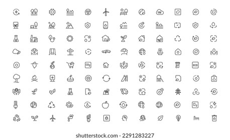 Ecology line icons set. Renewable energy outline icons collection. Solar panel, recycle, eco, bio, power, water - stock vector