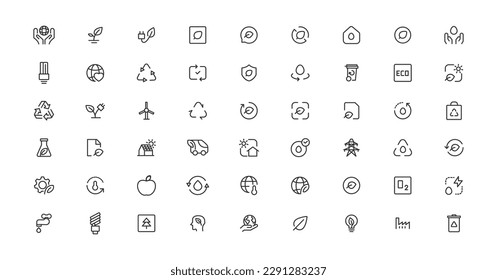 Ecology line icons set. Renewable energy outline icons collection. Solar panel, recycle, eco, bio, power, water - stock vector