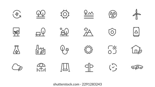 Ecology line icons set. Renewable energy outline icons collection. Solar panel, recycle, eco, bio, power, water - stock vector