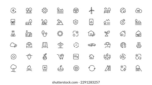 Ecology line icons set. Renewable energy outline icons collection. Solar panel, recycle, eco, bio, power, water - stock vector