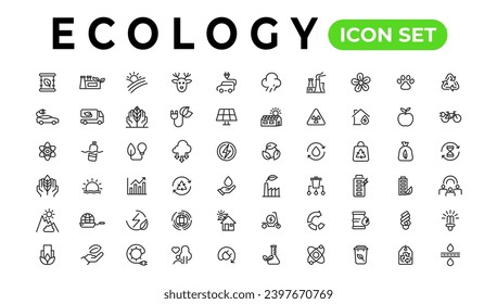 Ecology line icons set. Renewable energy outline icons collection. Solar panel, recycle, eco, bio, power, water - stock vector