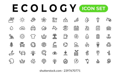 Ecology line icons set. Renewable energy outline icons collection. Solar panel, recycle, eco, bio, power, water - stock vector
