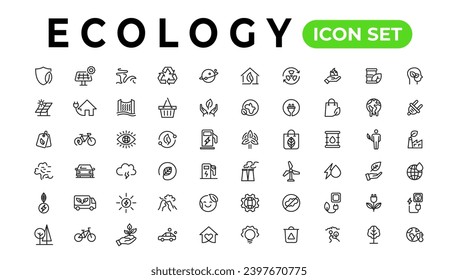 Ecology line icons set. Renewable energy outline icons collection. Solar panel, recycle, eco, bio, power, water - stock vector