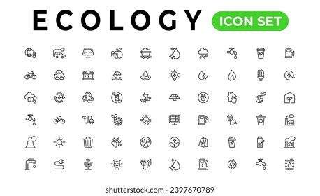 Ecology line icons set. Renewable energy outline icons collection. Solar panel, recycle, eco, bio, power, water - stock vector