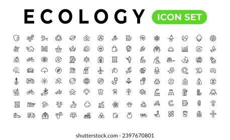 Ecology line icons set. Renewable energy outline icons collection. Solar panel, recycle, eco, bio, power, water - stock vector