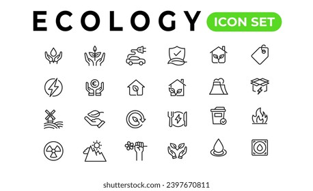 Ecology line icons set. Renewable energy outline icons collection. Solar panel, recycle, eco, bio, power, water - stock vector