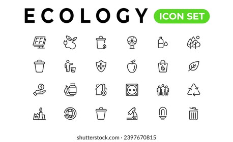 Ecology line icons set. Renewable energy outline icons collection. Solar panel, recycle, eco, bio, power, water - stock vector