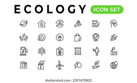 Ecology line icons set. Renewable energy outline icons collection. Solar panel, recycle, eco, bio, power, water - stock vector