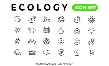 Ecology line icons set. Renewable energy outline icons collection. Solar panel, recycle, eco, bio, power, water - stock vector