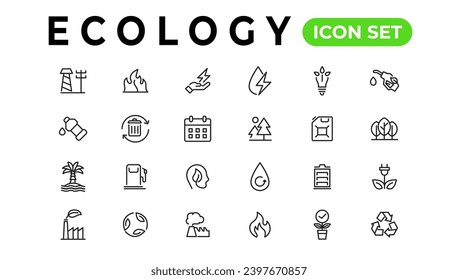 Ecology line icons set. Renewable energy outline icons collection. Solar panel, recycle, eco, bio, power, water - stock vector