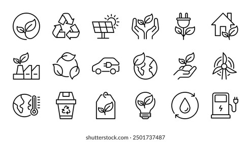 Ecology line icons set vector illustration. editable stroke