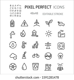 Ecology line icons set.Set for web sites and  mobile apps .Editable Stroke. 48x48 Pixel Perfect. 