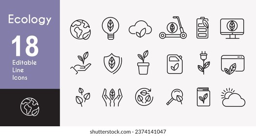Ecology line icons vector set