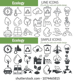 Ecology line and simple icons set for web and mobile design