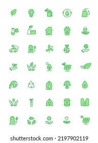ECOLOGY - line vector icon set. The set contains icons: Ecology, Leaf, Environmental Conservation, Alternative Energy, Green Technology, Lightbulb, Forest, Agriculture, Recycling. For Mobile and Web.