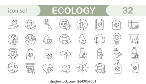 Ecología. Conjunto de iconos lineales. Infografía