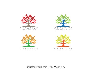 Ecology logo design template Abstract tree icon, Colorful leaves with tree logo