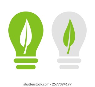 Ecology logo. Green light bulb with leaf. Vector illustration isolated on white background.