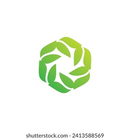 Ecology logo hexagon leaf twisted green vector design template. Vector illustration