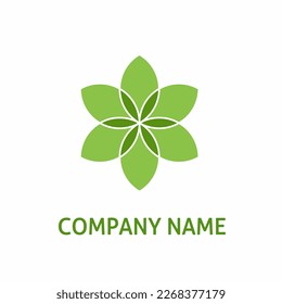 Ecology Logo icon company trendy vector green leaf leaves ornament geometric color six-pronged perspective unique isolated white background very suitable for logos of organizations, products, companie