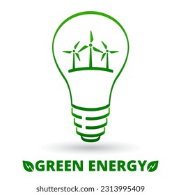 Ecology logo or icon design idea. Logo with lamp and windmill. Preservation of the environment. Renewable energy. Safe energy.