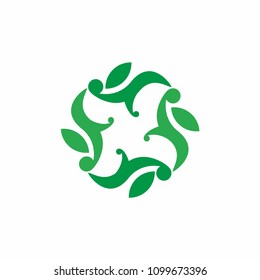 Ecology logo icon. Green leaf botany round. vector