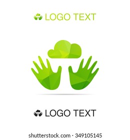 Ecology logo or icon, nature logotype, air symbol in hands. Vector