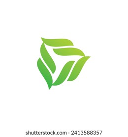 Ecology logo triangle leaf twisted green vector design template. Vector illustration
