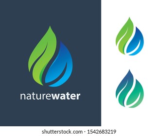 Logo de la ecología, logotipo de la hoja de gota de agua, ilustración vectorial de la plantilla de diseño de gota de agua