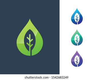 Ecology logo, Water Drop Leaf Logo, Water Drop Design Template vector illustration