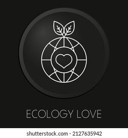 A la ecología le encanta el icono mínimo de línea vectorial en el botón 3D aislado en el fondo negro. Vector Premium.